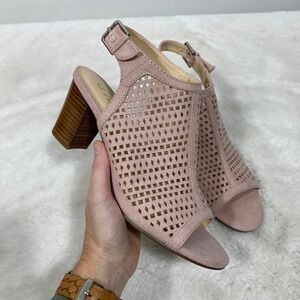 New Unisa Women's 8 Blush Pink Laser Cut Peep Toe Block Heel Slingback Sandals